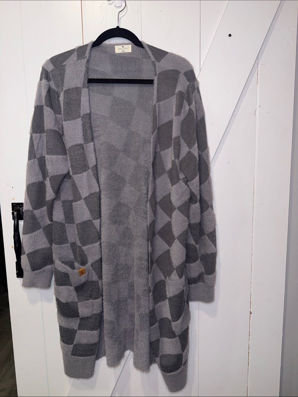 Women's Open-Front Checker Cardigan Sweater - Gray